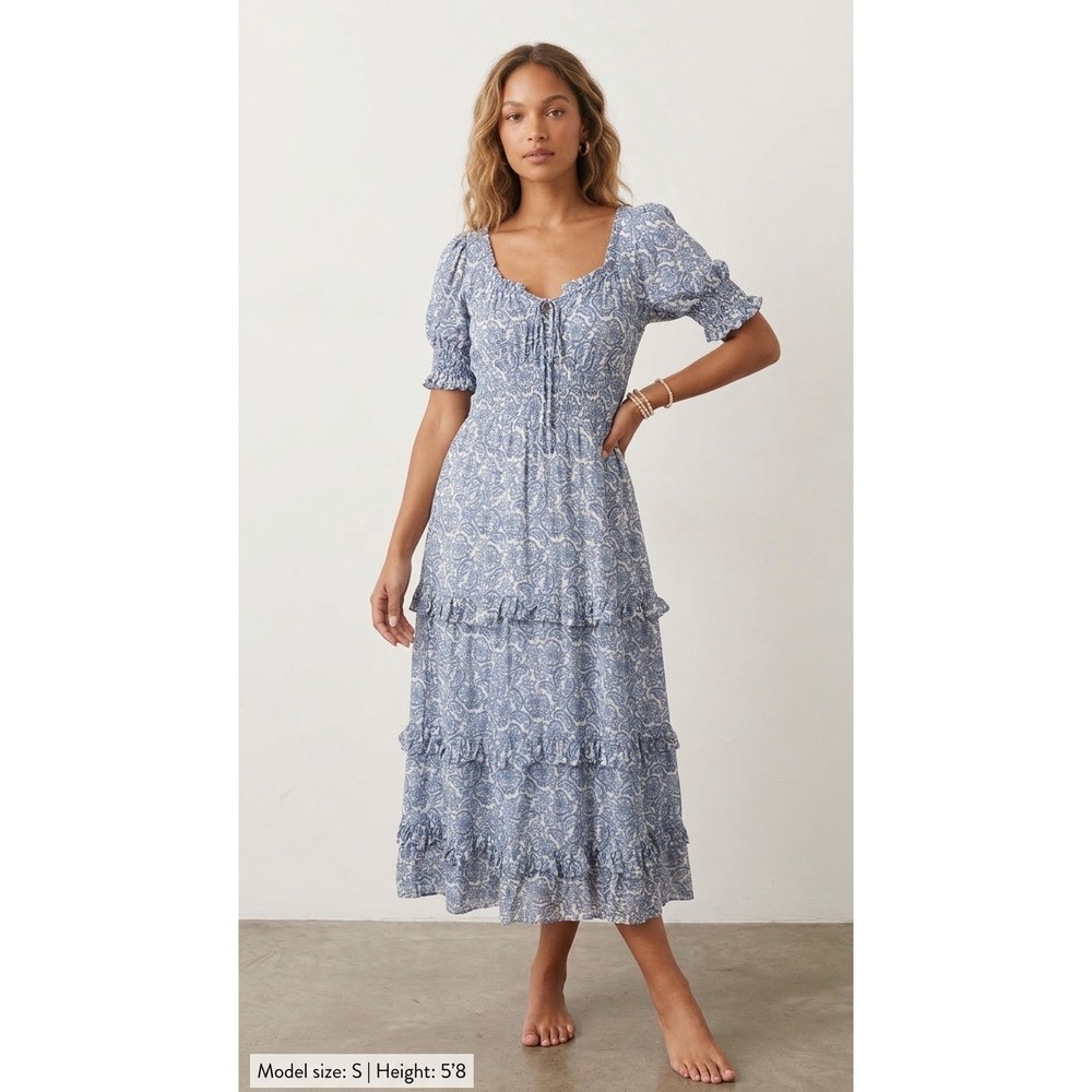 Treasure & Bond Blue Paisley Smocked Tiered Maxi Dress Womens S Cottagecore